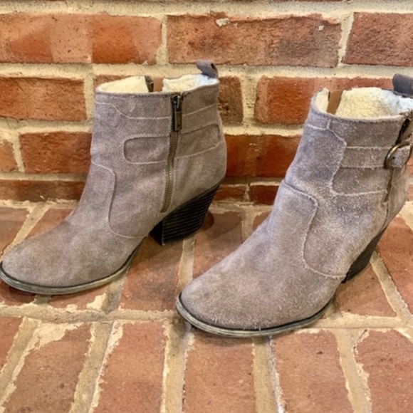 LUCKY BRAND Suede Buckle Heeled Booties, 9.5 - Picture 4 of 9